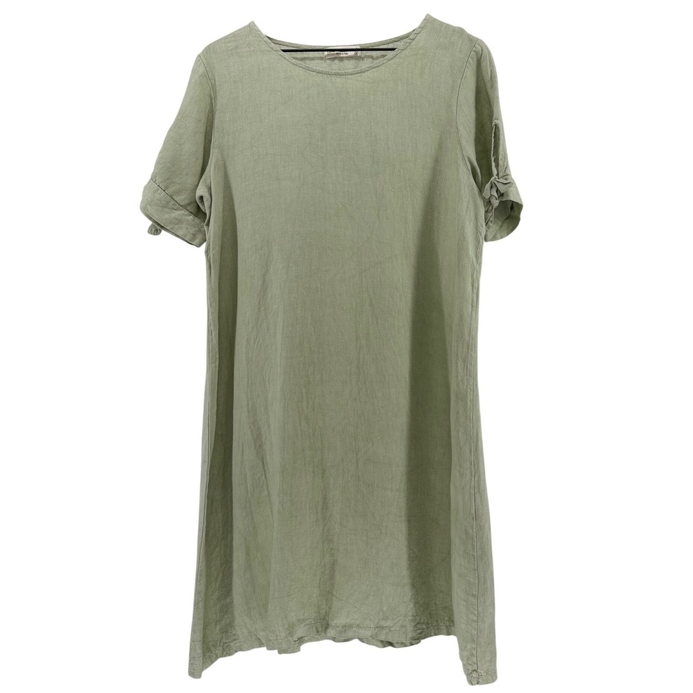 Terzo Millennio Minimalist Sage Green 100% Linen Midi Dress Made in Italy Size M - Picture 2 of 12